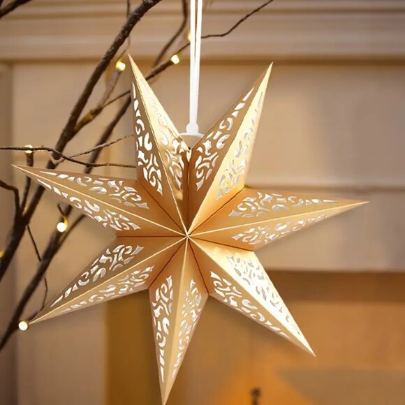 SET of 3 - Elegant 3D Paper Star Hanging Pendants - 14" - Christmas Decor - Picture 5 of 5